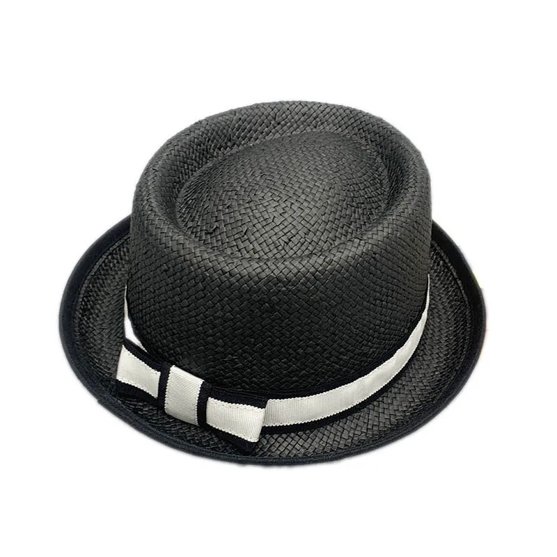 Wholesale chic women ladies paper Straw fedora jazz pork pie boater Hat beach UV protection sun hats with bowknot