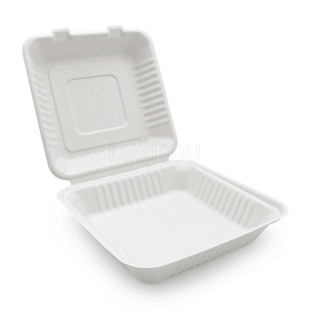 1 Compartment Biodegradable Disposable Microwave Fast Food Container Compostable Clamshell Box