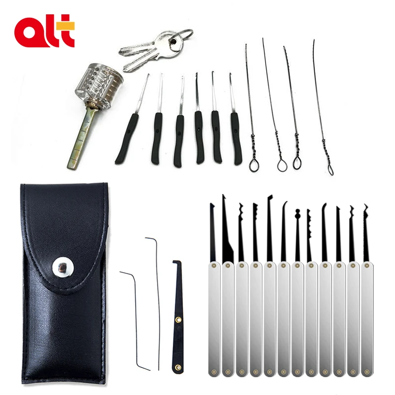 15 Pieces One Transparent Padlocks Training Exercise Lock Pick Set, Beginner Locksmiths 10 Pcs Lock Picking Key Extractor Tool