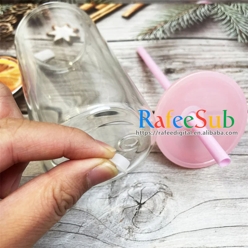 USA Warehouse 16oz 16 oz Pre-drilled Hole Double Wall Blank Sublimation Snow Globe Snowglobe Glass Beer Can with Color Lid Straw