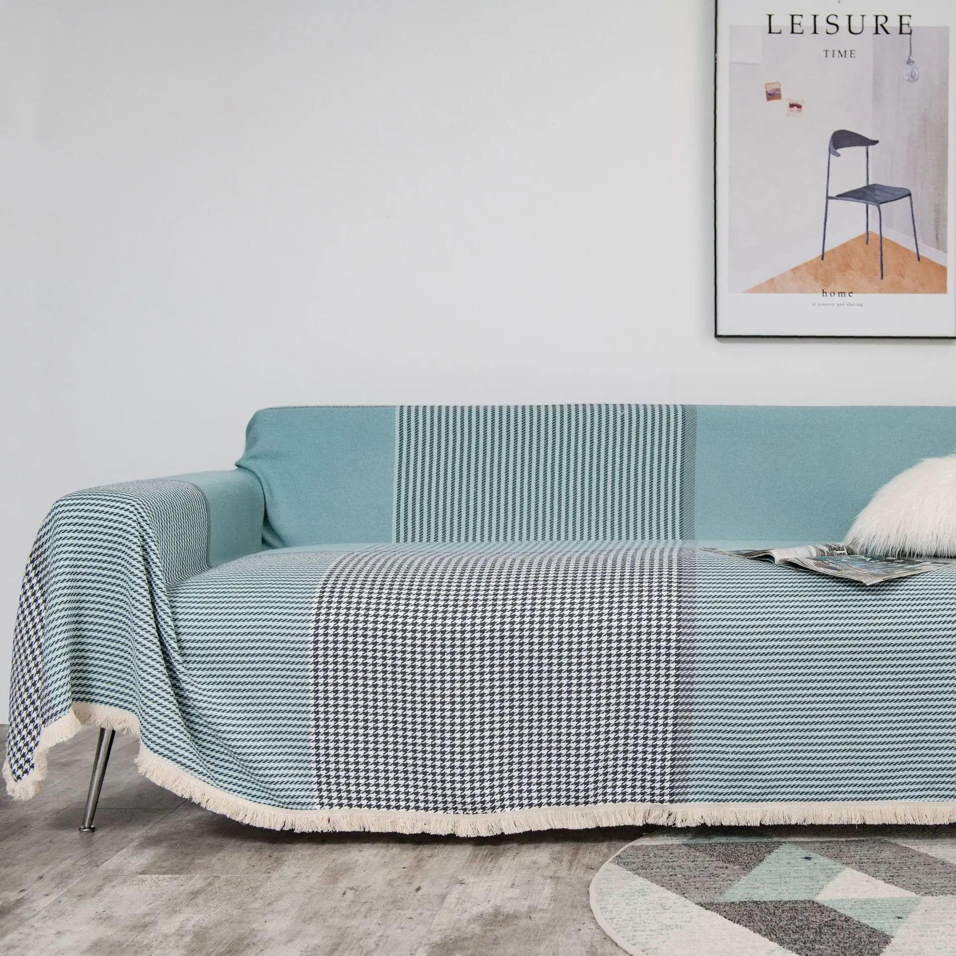 American thick retro Plaid stripe jacquard sofa towel sofa cover multi-functional cloth cover