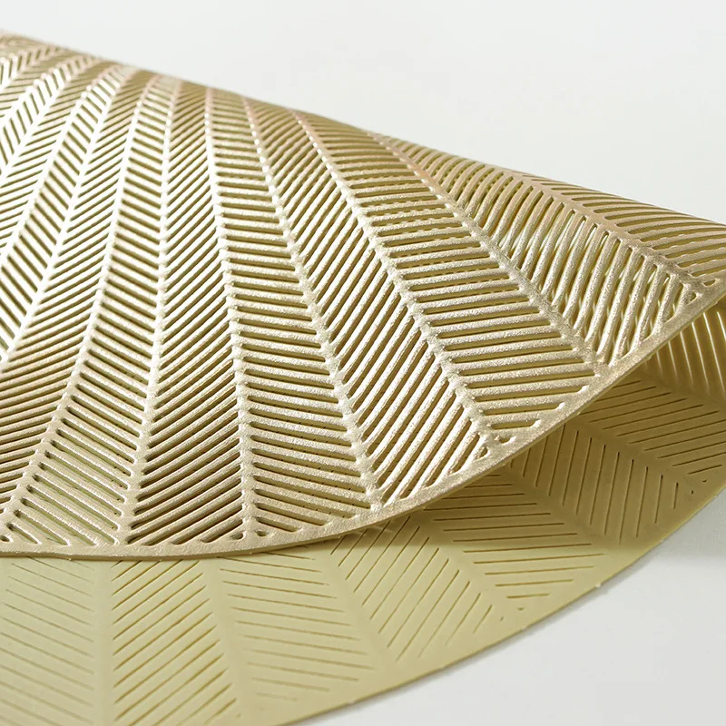 Western Most Popular Gold Luxury Sliver Fan Pattern PVC Leather Waterproof Round Table Mats