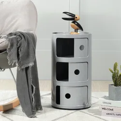 Morezhome high quality plastic round bedside table storage cabinets with three elements