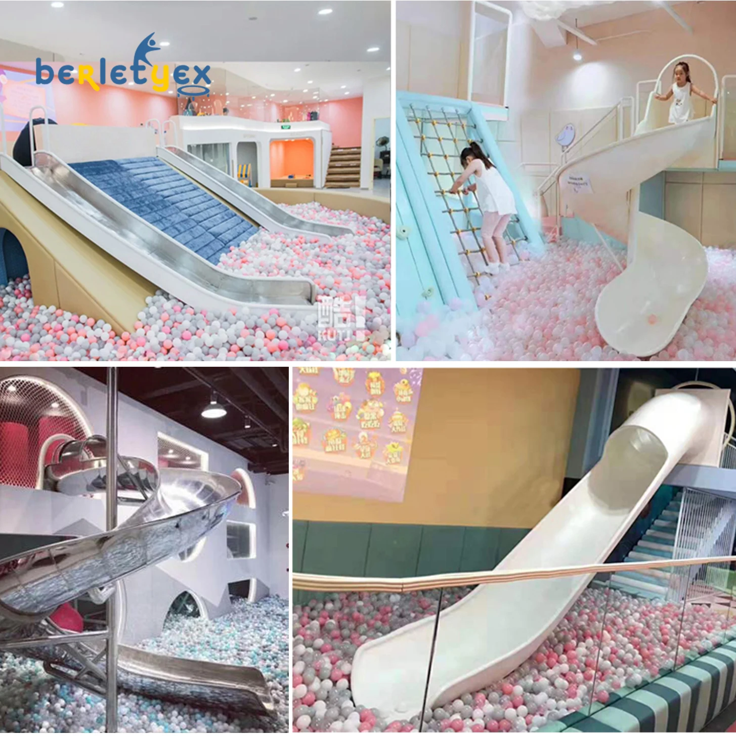 Berletyex stainless steel slides giants custom spirals playground slide for children kids and adult amusement park commercial