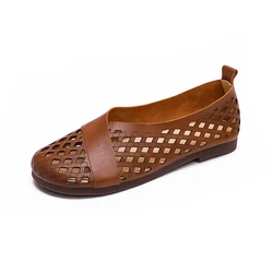 Ladies handmade genuine leather hollowed-out soft-soled color-polishing shoes