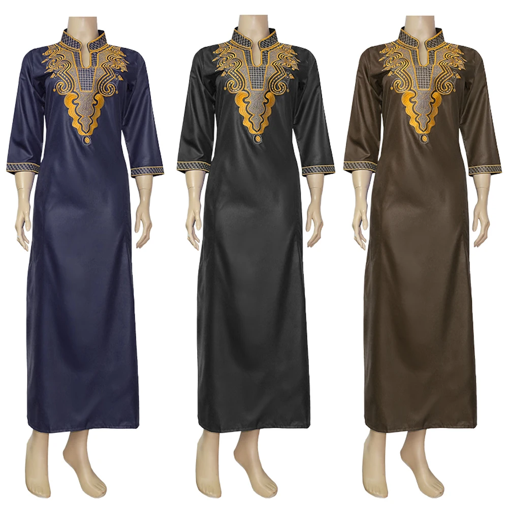 
 South African Traditional Wear Dashiki Maxi Dresses For Women Gold Embroidery Lady Dress Wedding Party Robe Plus Size Clothes  