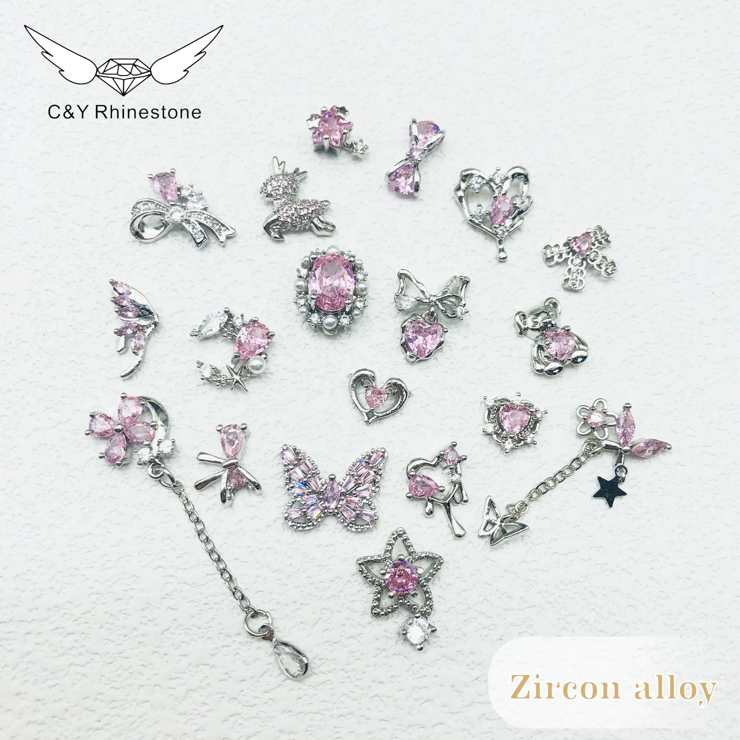 CY CY Wholesale 3D Rhinestone  Alloy Art Charms Beautiful Girls Gem Designs Charms For Nails