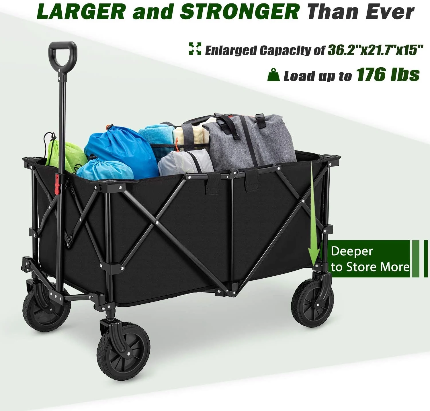 Outdoor Folding Wagon Cart, Portable Large Capacity Beach Wagon, Heavy Duty Utility Collapsible Wagon with All-Terrain Wheels