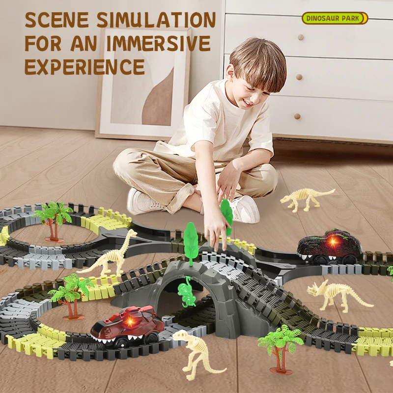 209pcs B/O DIY Skeleton puzzle dinosaur orbital track board game play set toy