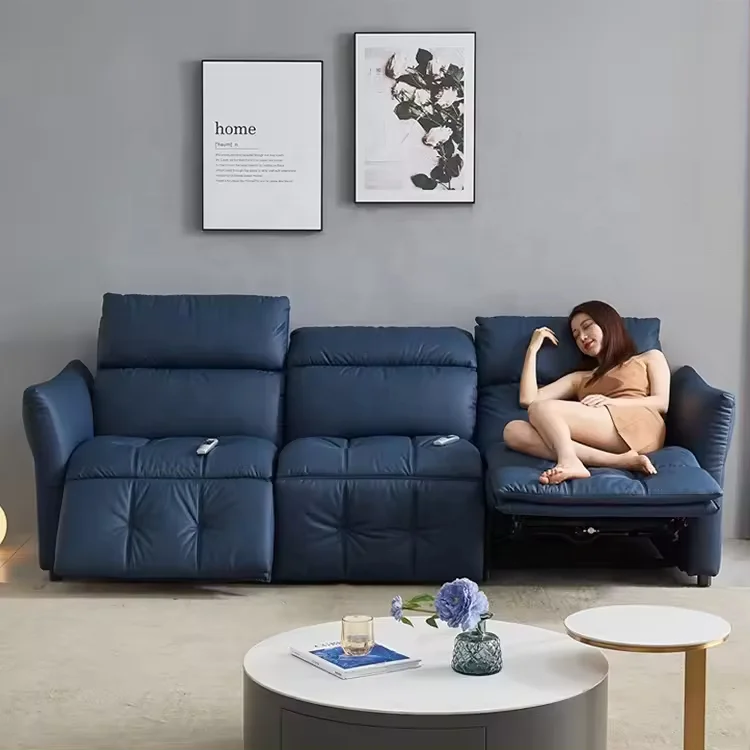 3 Seater Genuine Leather Loveseat Recliner Sofa Set Reclinable With Massage Function For Living Room