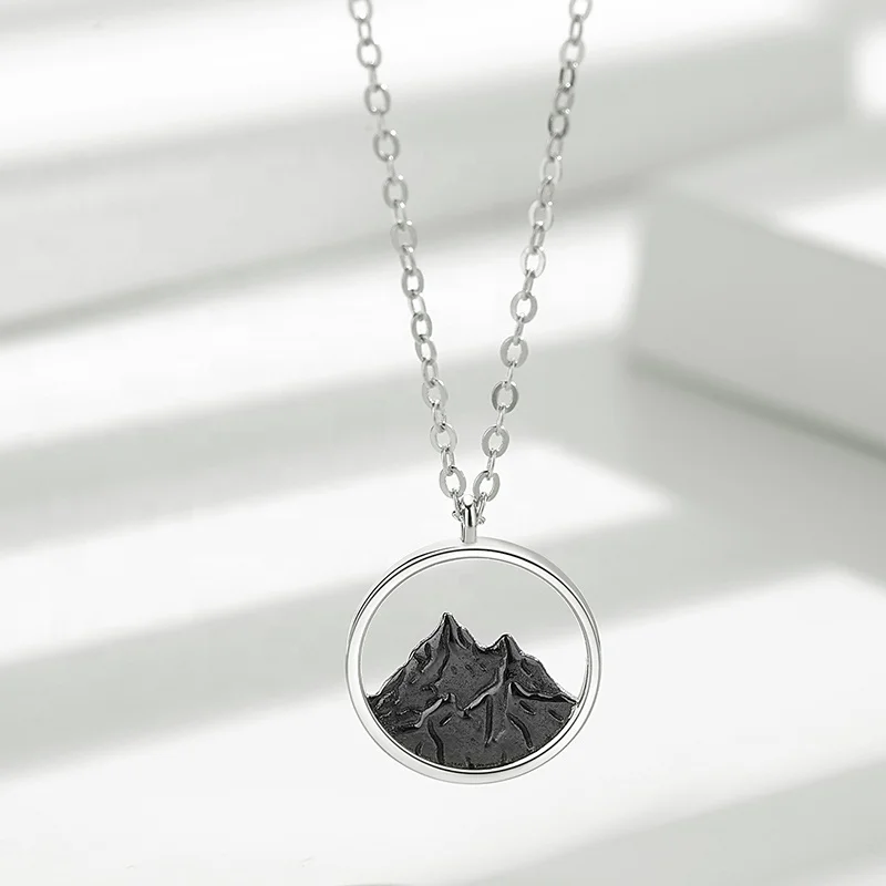 YINSAKI Silver 18K Gold White Gold Plated Plating Coin Couple Engraved Necklace Hollow Wave Mountain Pendant