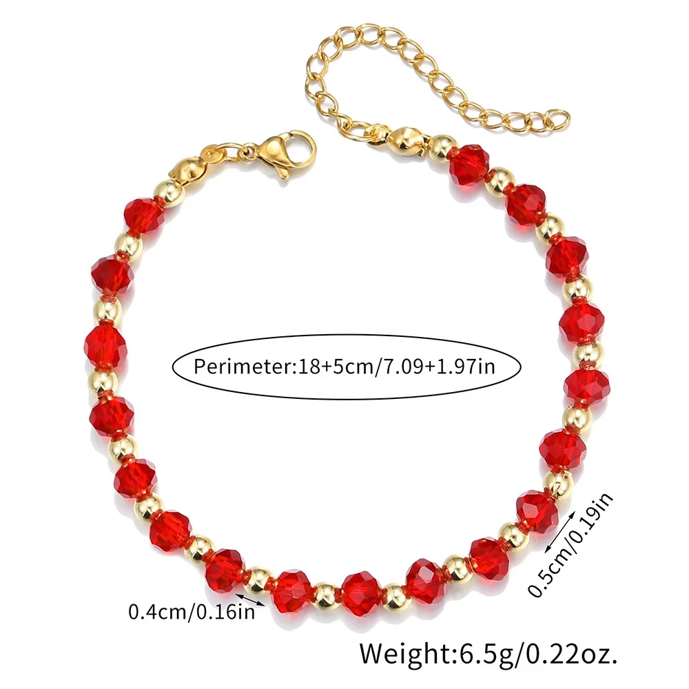 Fashion  Black Glass Crystal Bracelet Gold Stainless Steel Beaded Bracelet for Women Summer Beach Party Jewelry Gift