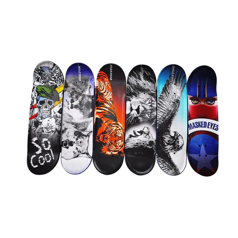 New Technology 28x8inch Shinny Graphic Decks Double Kick Concave Plastic Skateboard with PVC Wheel PP Truck ABEC-5 Bearing
