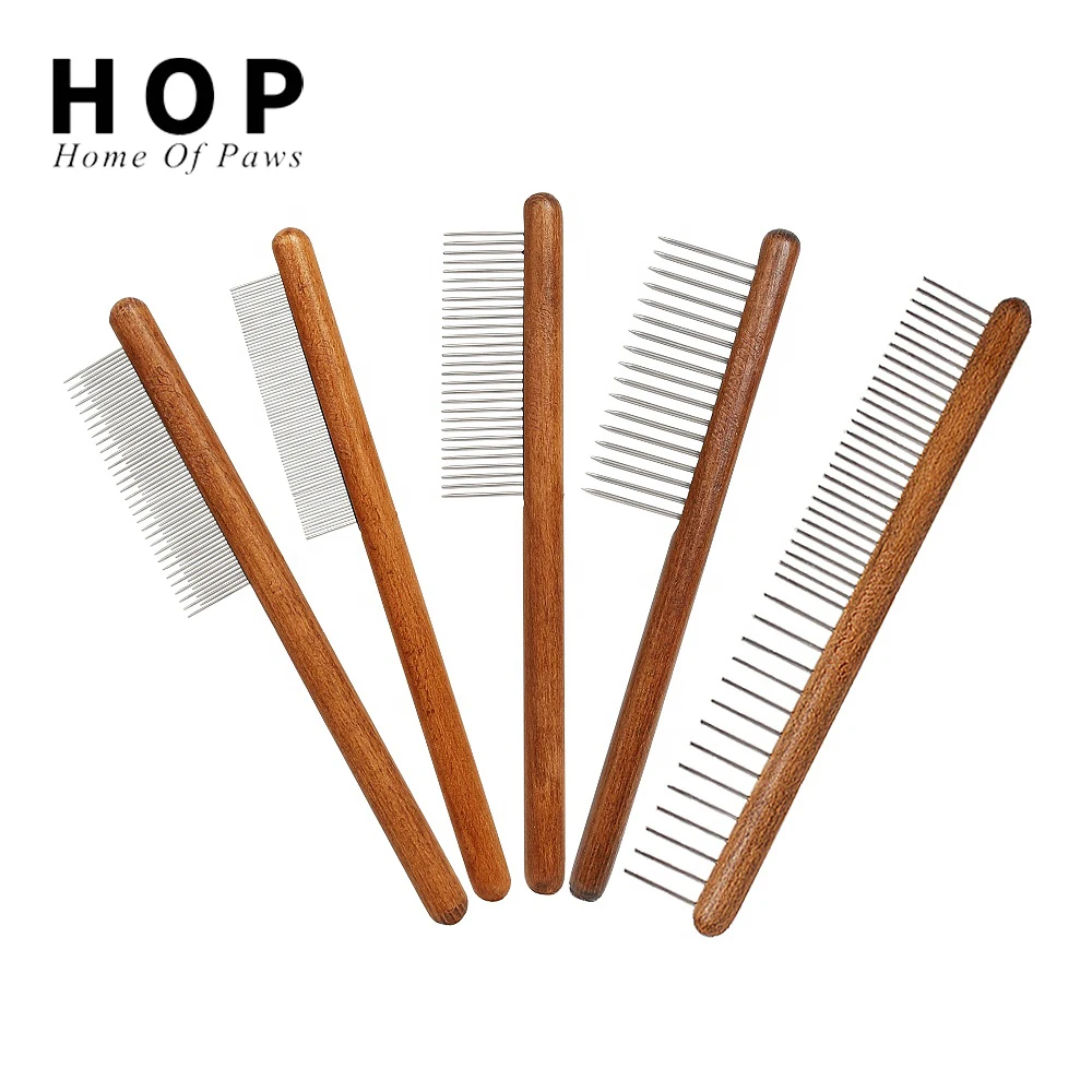 Factory Wholesale Wooden Handle Pet Needle Comb Cat Dog Grooming brush pet deshedding Tool Flea Comb