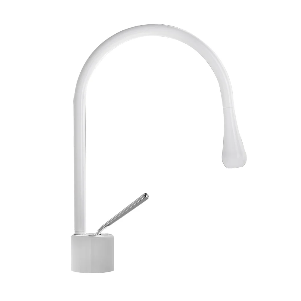 Eco-Friendly White Color Kitchen Sink Mixer Faucet Tap Single Handle Deck Mounted Goose Neck Kitchen Faucet