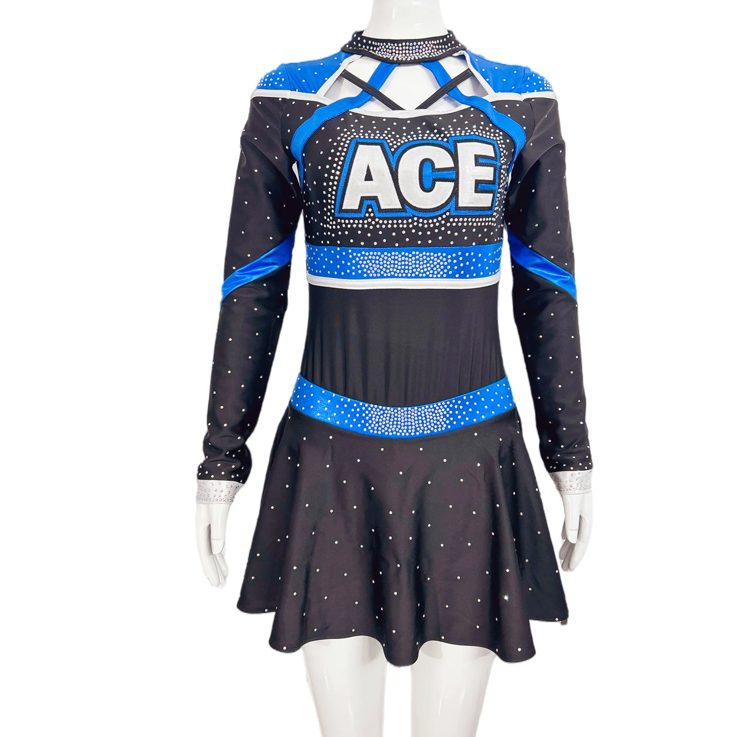 Ladies Cheerleading Costume School Girl Cheap Fancy Dress Cheer Uniform sexy all star cheerleading uniforms AB rhinestones