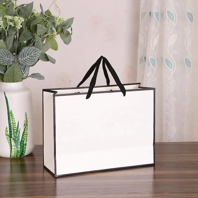 Custom White Brown Kraft Gift Craft Paper Shopping Bag With Ribbon Handles