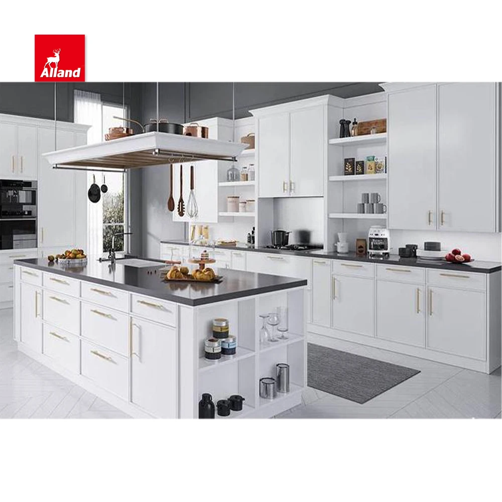 China Good Price Custom White Slim Shaker Skinny Narrow Shaker Kitchen Cabinet Design with Countertop Kitchen Island with Drawer