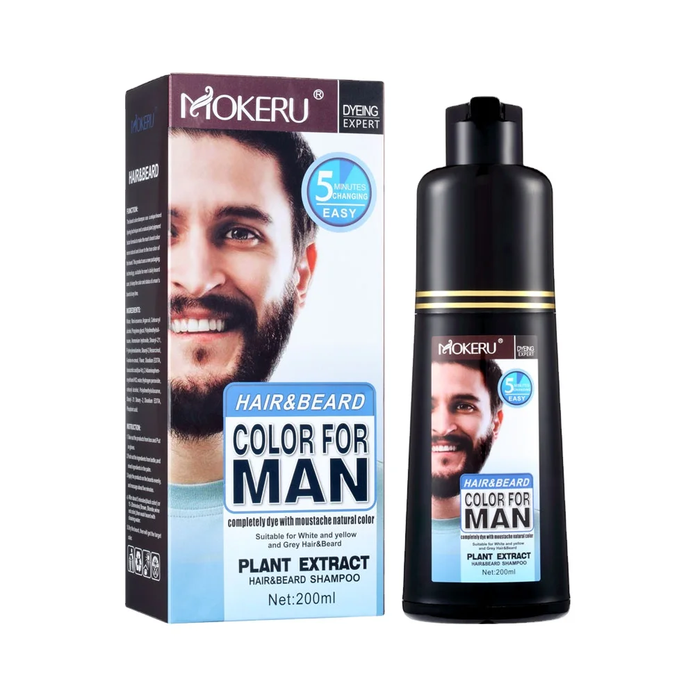 Private Label Accept Mokeru 200ml Beard Black Shampoo Saudi Arabia Iraq Fast Black Dye Permanent Beard Dye Black Shampoo