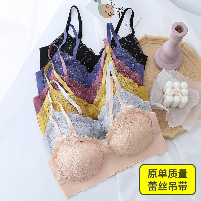 
Camisoles fancy bra Starry sky sling lace bra latex chest pad women seamless underwear traceless 