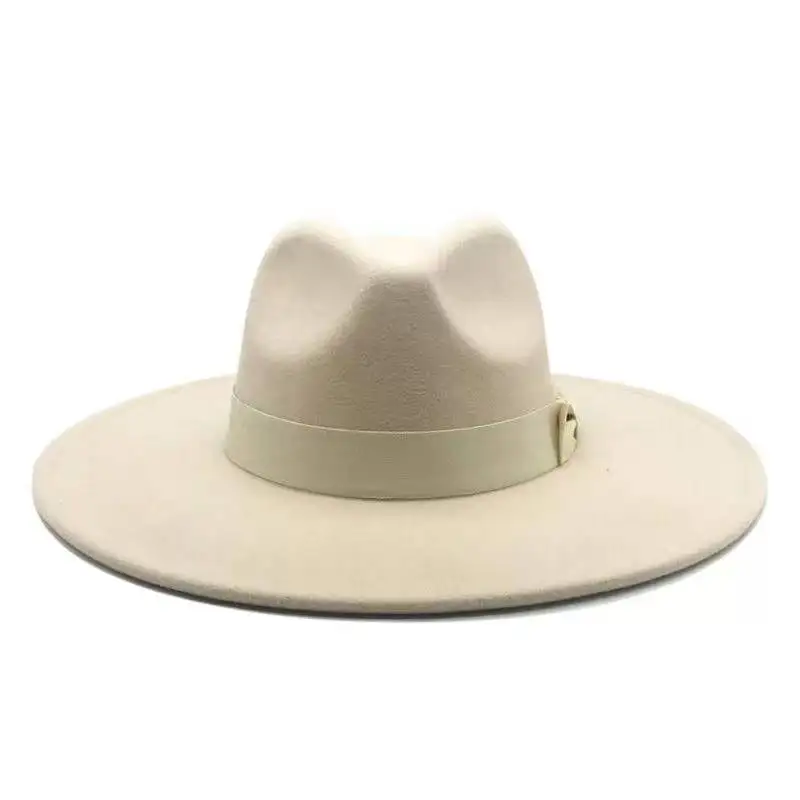 
2021 New big side wool felt hat fashion bow top hat peach heart top big brim jazz top hat 