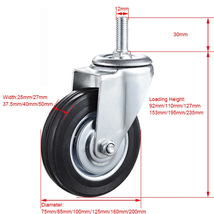 
Professional Factory Industry 3/3.5/4/5/6/8 Inch Stem Rubber Caster Wheel 