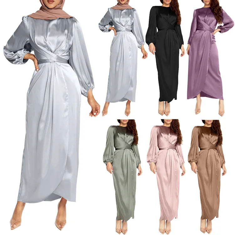 
Arabic Silk Abaya dress Muslim Dresses Abaya in Dubai Islamic Clothing For Women Muslim Fashion Satin abaya Dress 