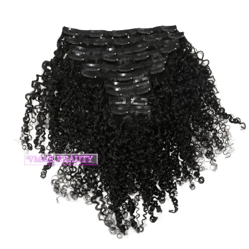 VMAE Best Quality Mongolian Raw Virgin Natural Black 100g Natural Black Afro Kinky Curly Clip In Extension Human Hair