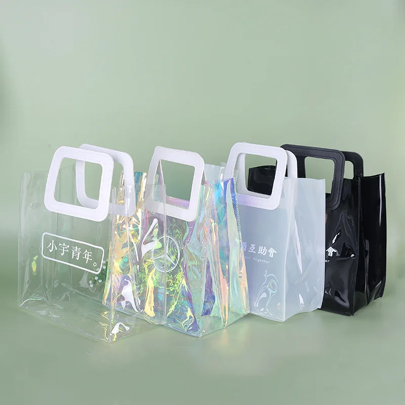 2021 new design fashion custom logo print transparent women laser pvc clear tote bag