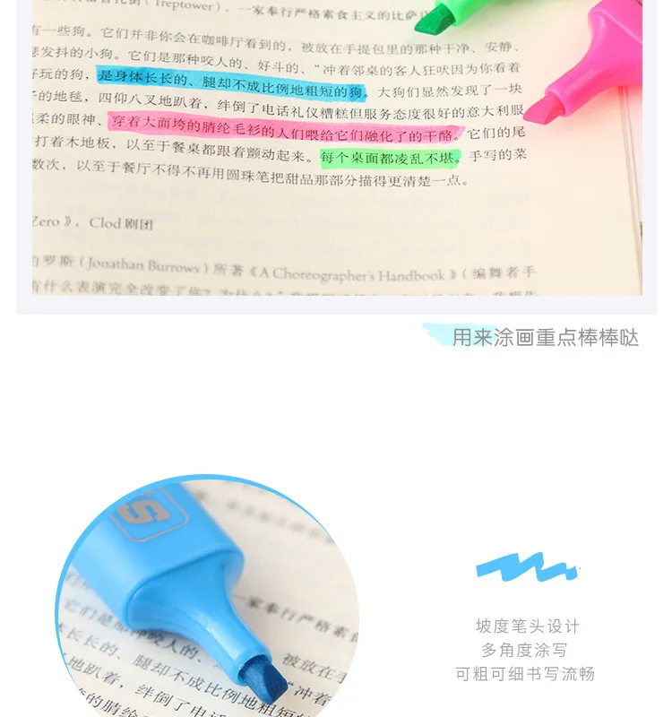 Large storage oblique head highlighter pen student gifts colorful book sentence reading marker pen wholesale