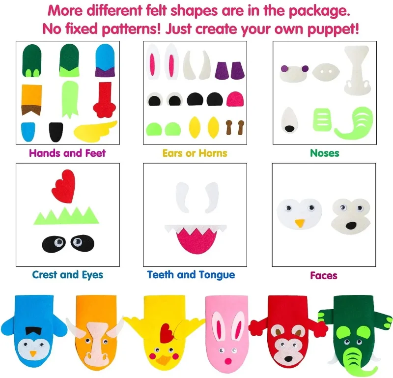 Wholesale DIY Hand Puppet Making Kit Party Supplies Art Craft Felt Sock Puppet Toys