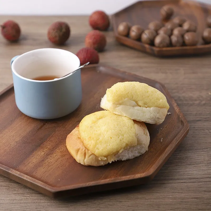 
Acacia flat bottom tea plate with snack plate restaurant wooden tray fruit plate 