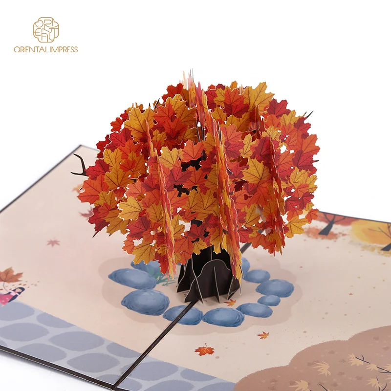 Paper Art 3D Fall Maple Tree Thank You Card Pop Up Autumn Season Greeting Card