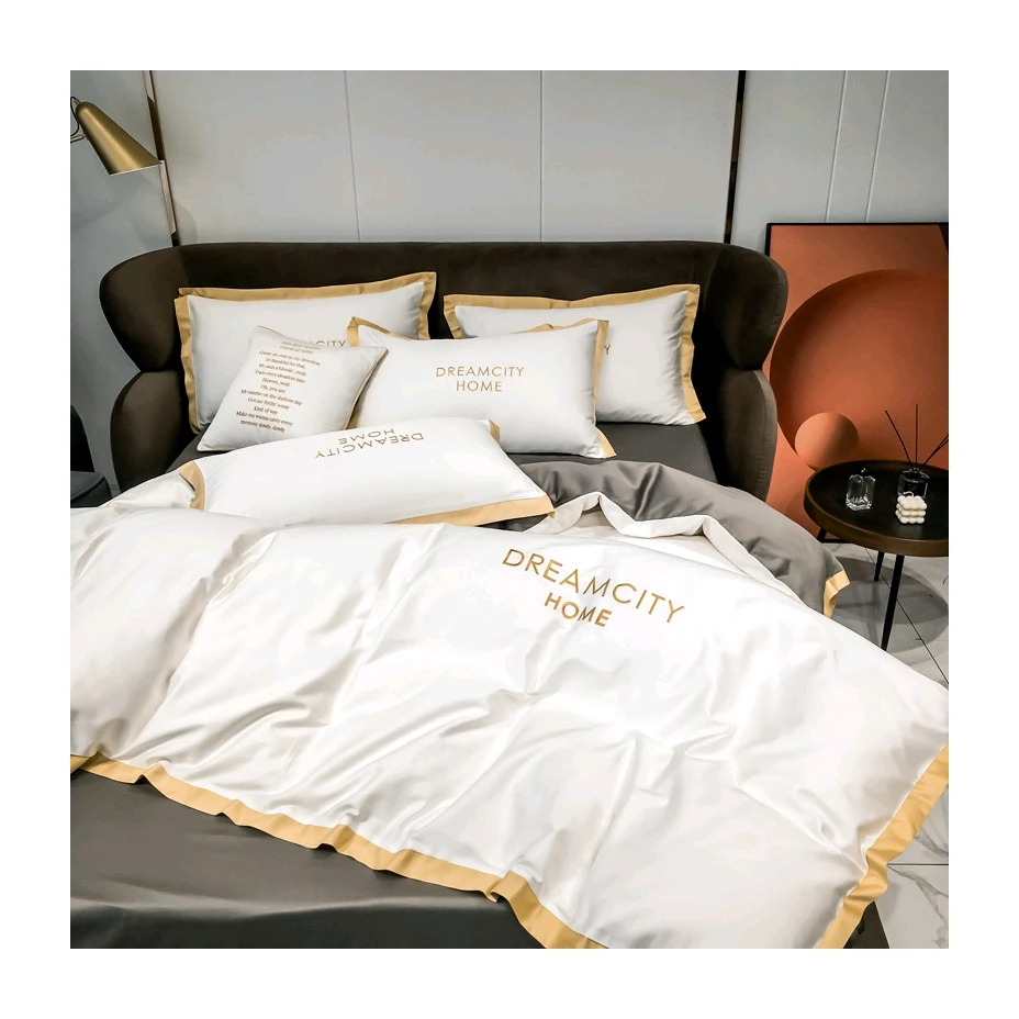  Hotel Luxury 100% cotton fabric bed clothes bedding sets with