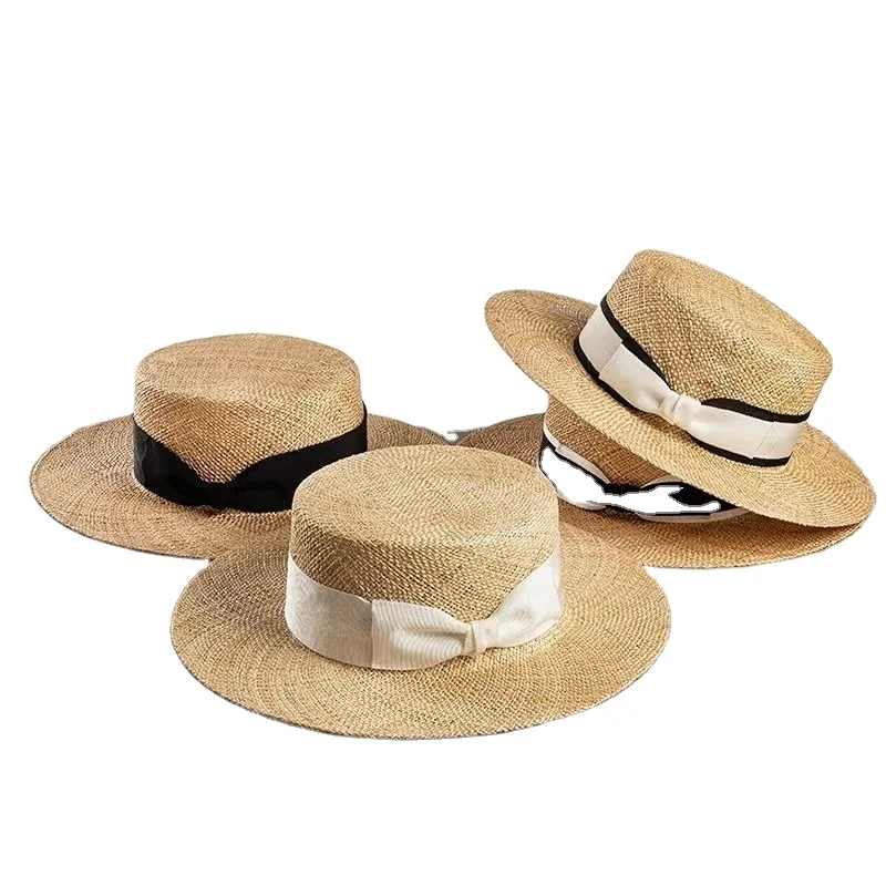 CUSTOM LOGO china women travel ladies summer sun shade beach wheat flat top straw sombrero playa boater hat for women summer