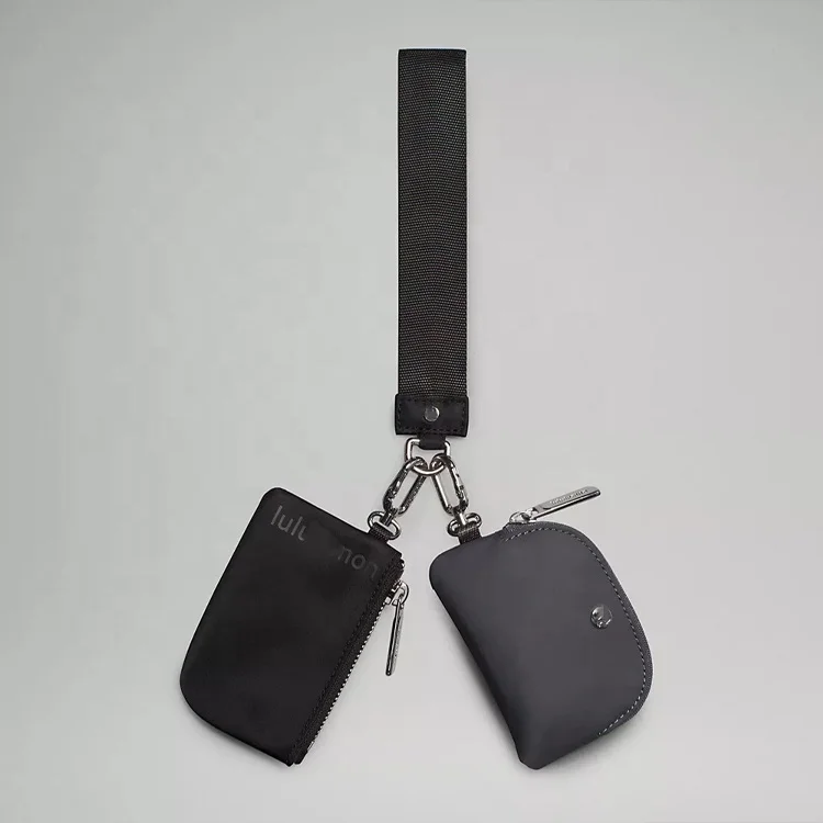 Lululemom Mini Zip Around Keychain Dual Pouch Portable Lulu Lemon Dual Pouch Wristlet Wallet With logo