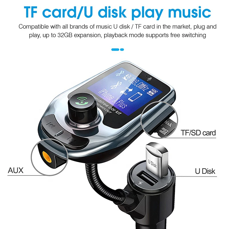 New Smartphone Charger Wireless Car Kit FM Transmitter Car MP3 Player 22.5W USB Fast Phone Car Charger
