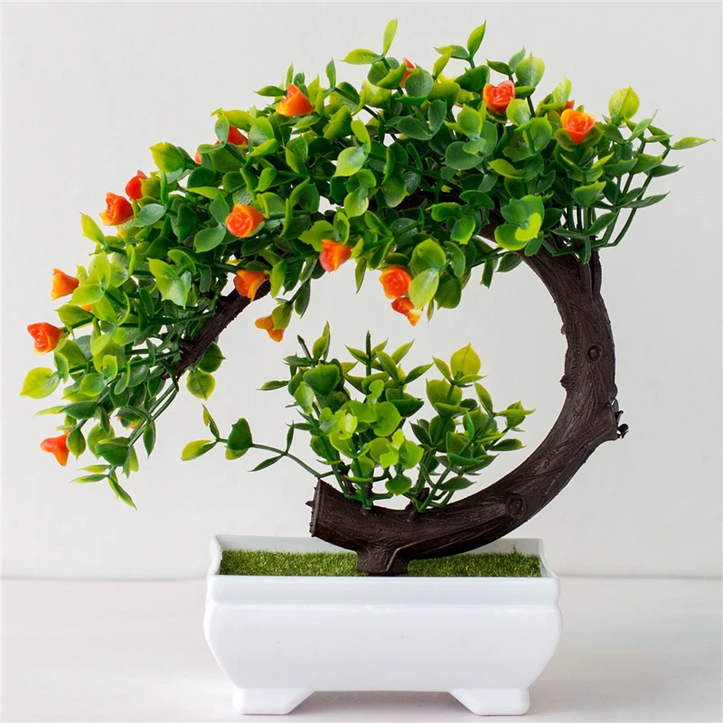 Hongying Plants Bonsai Tree Artificial Rose Plastic Greenery Potted for Wholesale