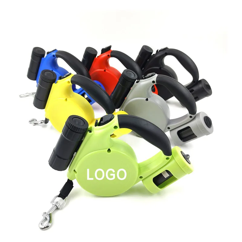 New Style Multi-function Retractable Dog Leash With Lithium Battery Light Biodegradable Poop Bag 5 m Pet Dog leash 42pcs/box