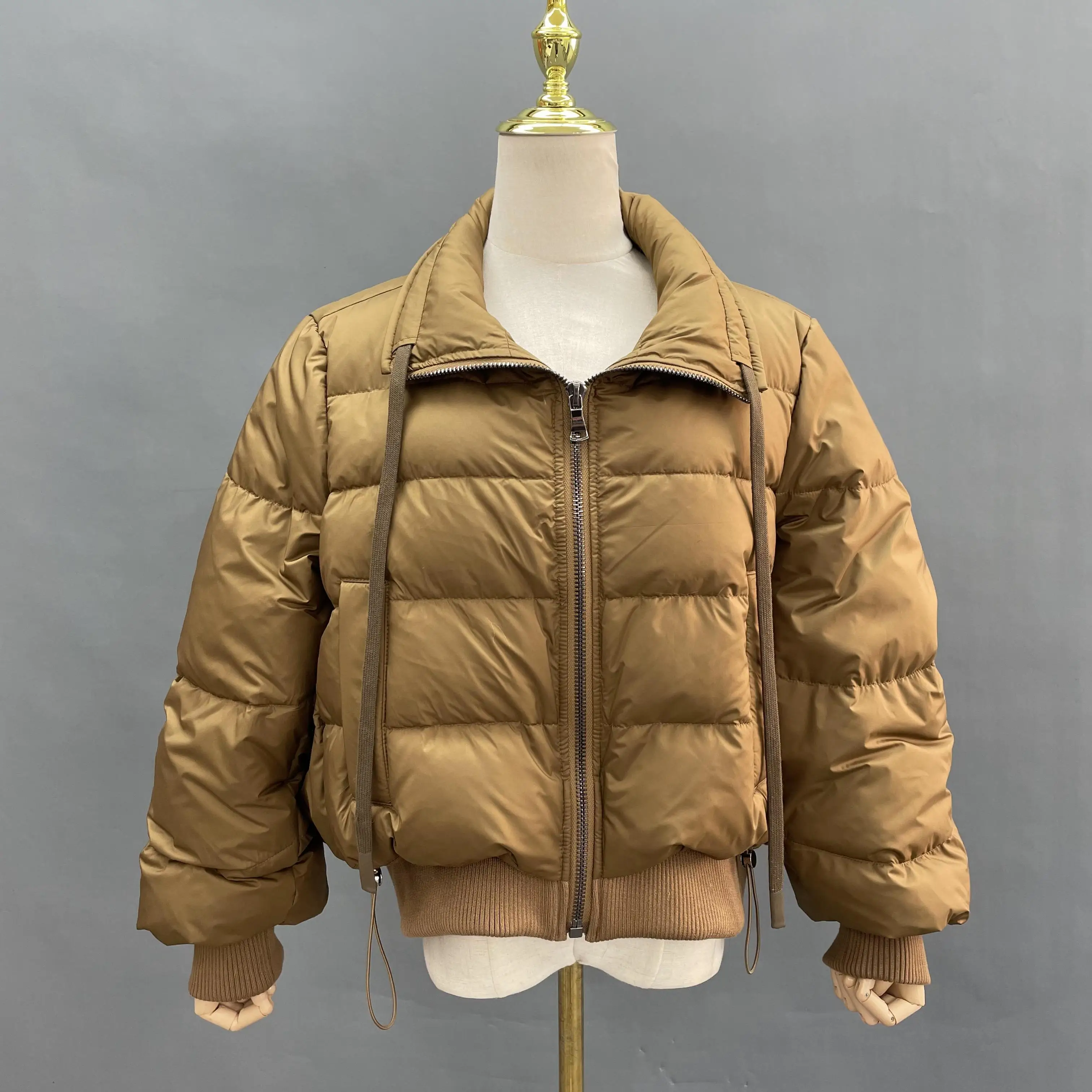 Raccoon Fur Collar Detachable Bat Sleeve Waist Tightening Short Goose Down Filled Puffer Jacket
