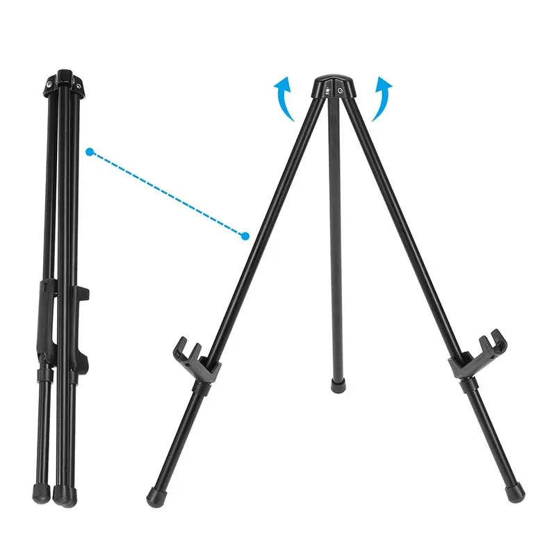 LISI 14in Black Aluminum Table Top Easel Stand Small Portable Tripod For Signs Poster Art Painting
