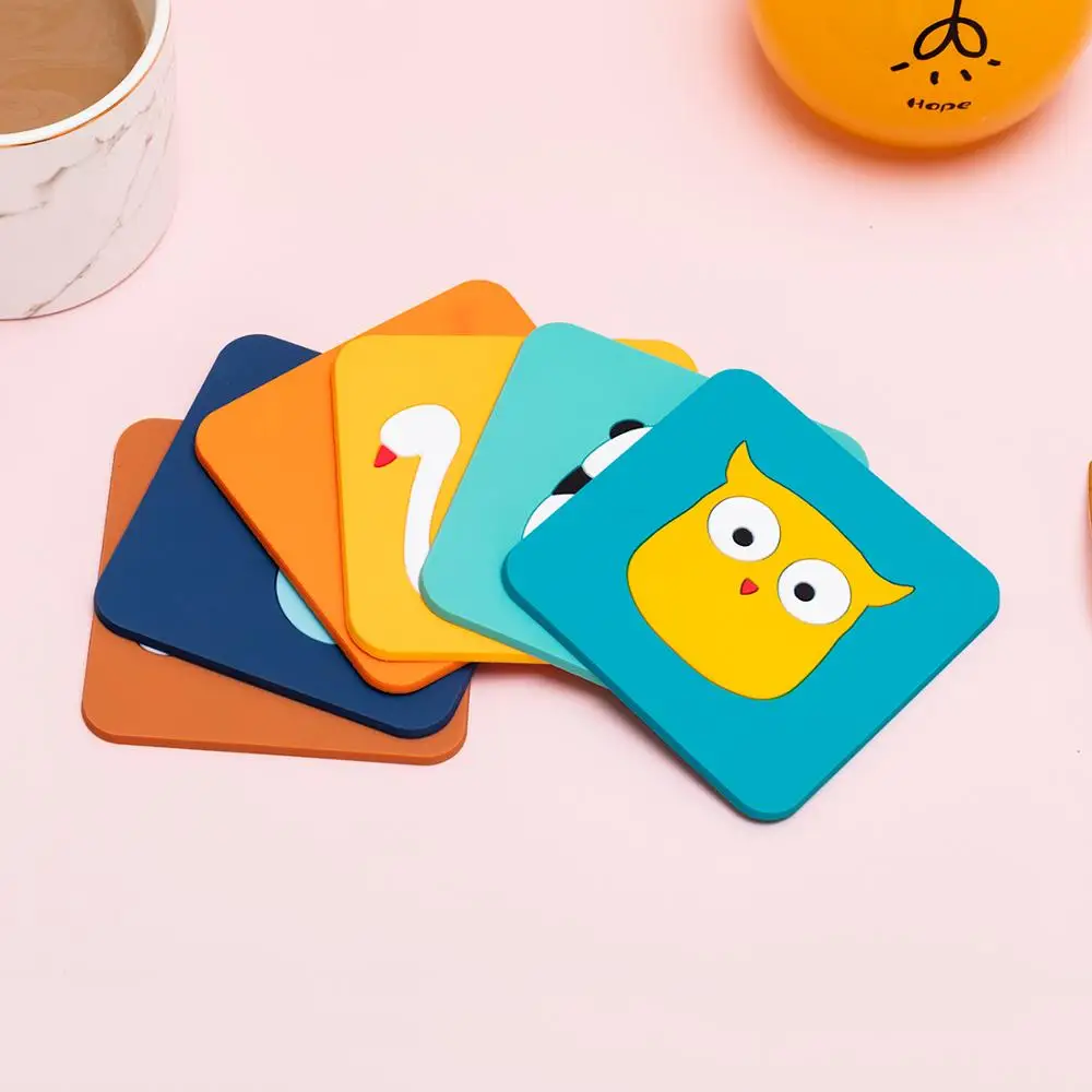 Factory price soft rubber cute animal soft  pvc coasters