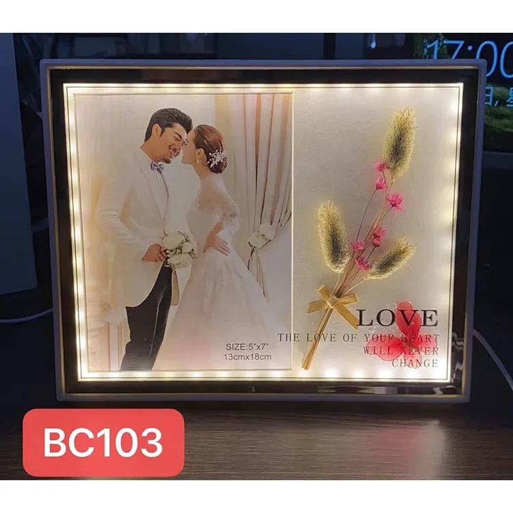 NEW led Light Photo Frames Crystal Sublimation Glass Frame Picture Wholesale Wedding Photo Frame as Memorial Gifts portafotos