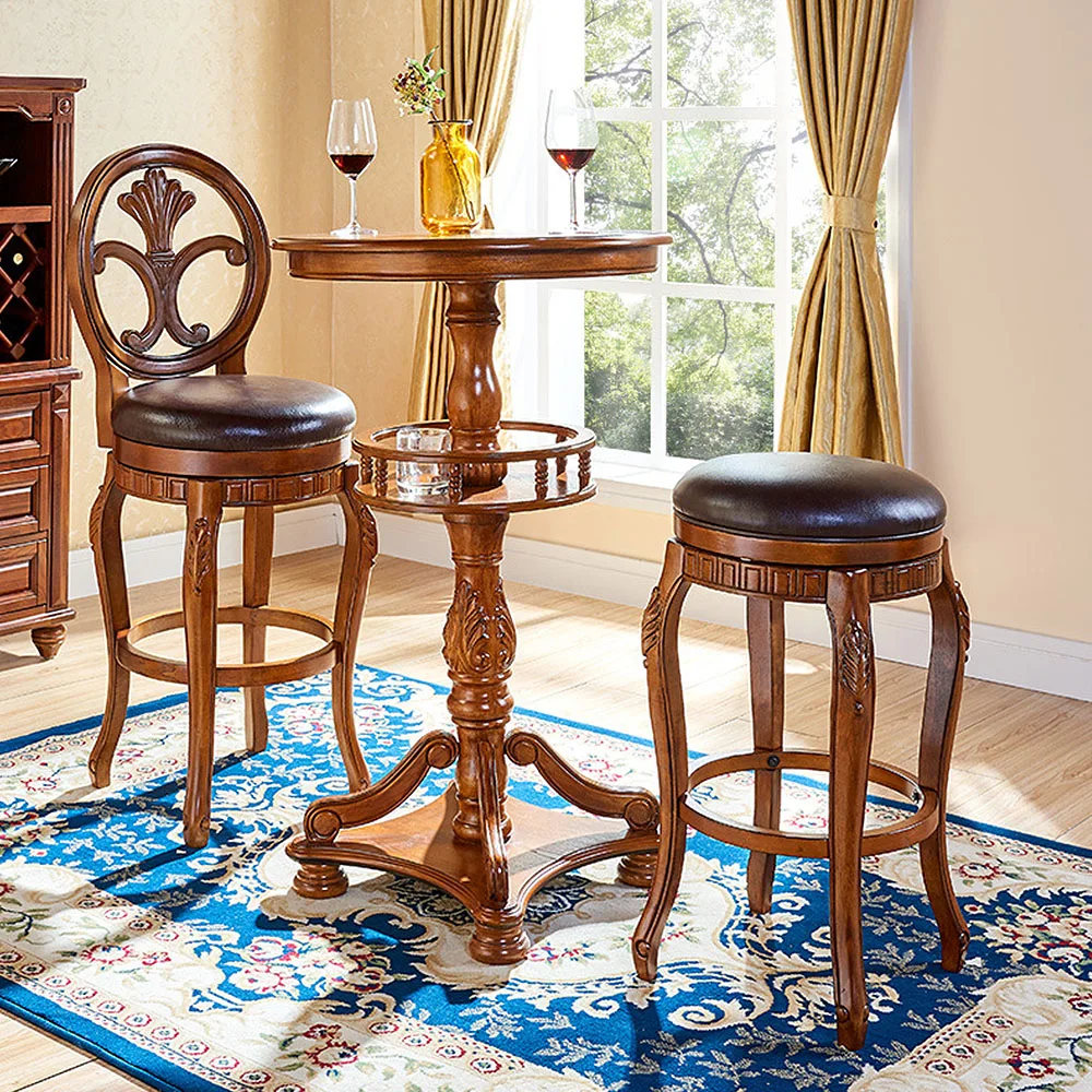 
Family bar stool American vintage bar chair European solid wood bar stool 