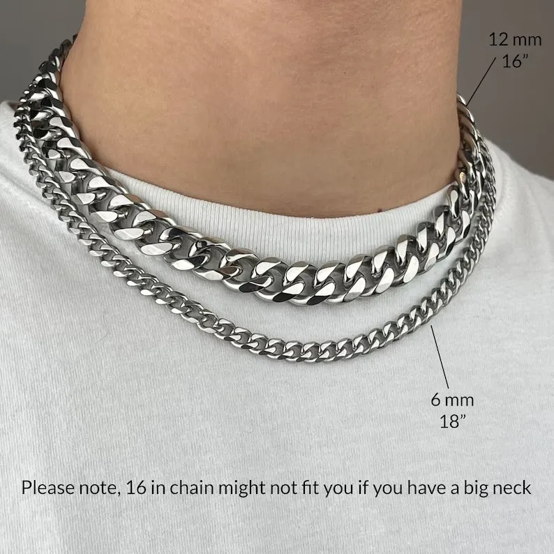 Wholesale Custom Silver 4mm-12mm Miami Cuban Link Necklace Polished Stainless Steel Curb Chunky Chain Jewelry  For Men Women