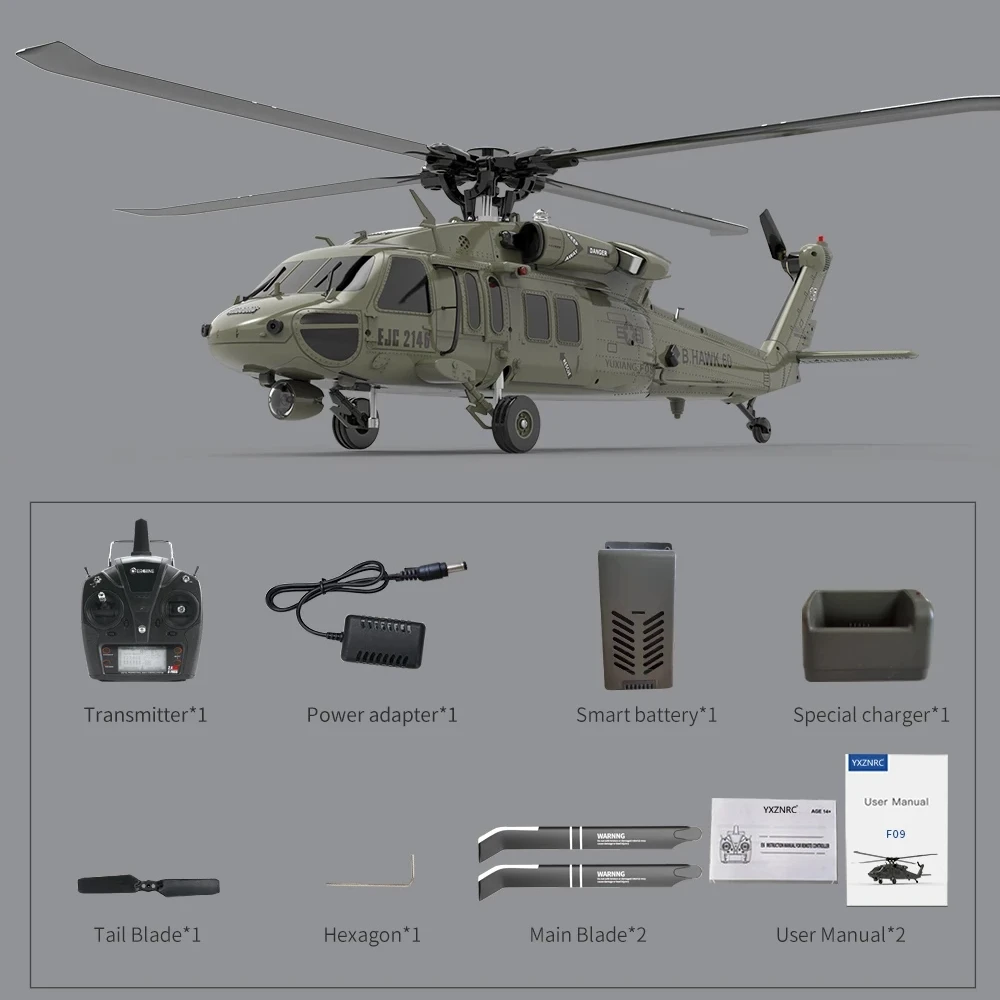 F09 RC Helicopter Brushless 1:47 Scale Of The UH60-Black Hawk 6 Channels Flybarless Arobatic Professional 6G/3D Remote Control