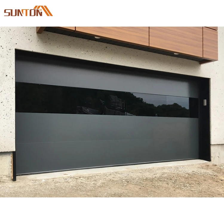 Factory prices residential automatic aluminum black mirror insulated frameless flush glass sectional garage door