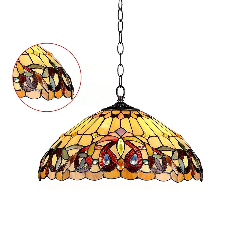 40CM Vintage Style Stained glass Tiffany Lamps Led Hanging Lamp LED lights Tiffany Stained Glass Chandelier Pendant Light