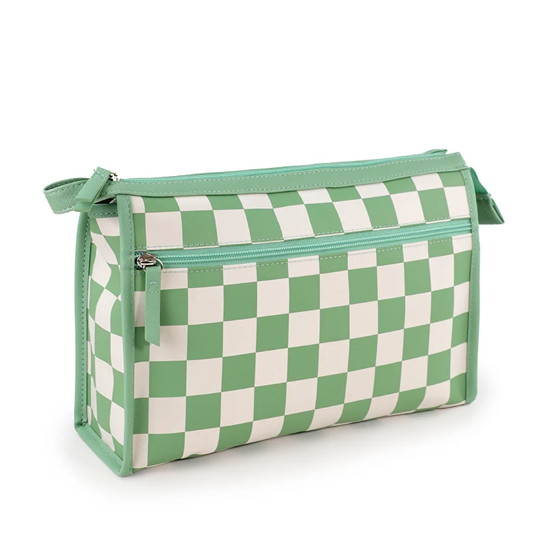 Custom Professional Makeup Travel Organizer Eco Friendly Ladies beauty Checkered Nylon Cosmetic Bag