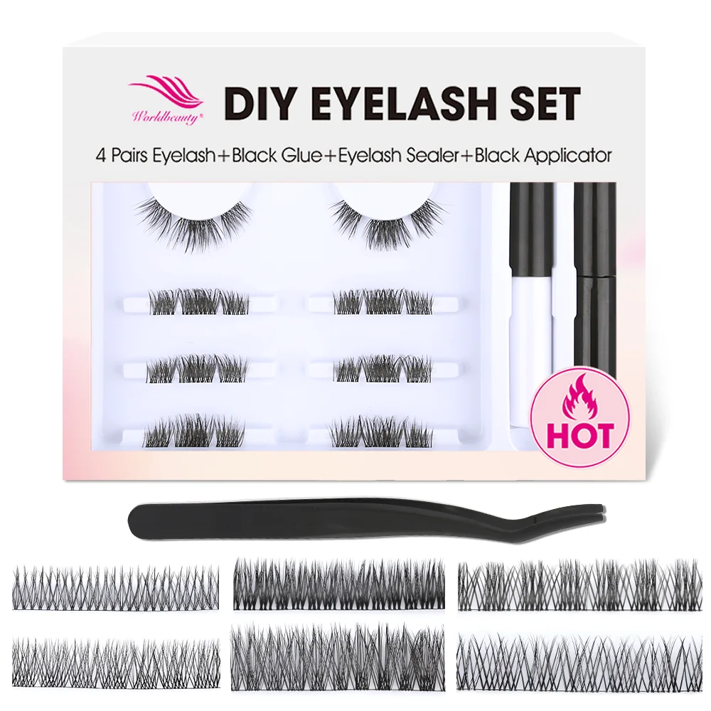 2023 new WorldBeauty pre cut segment glue-based lashes superfine band eyelash with customize package glue bond sealer remover